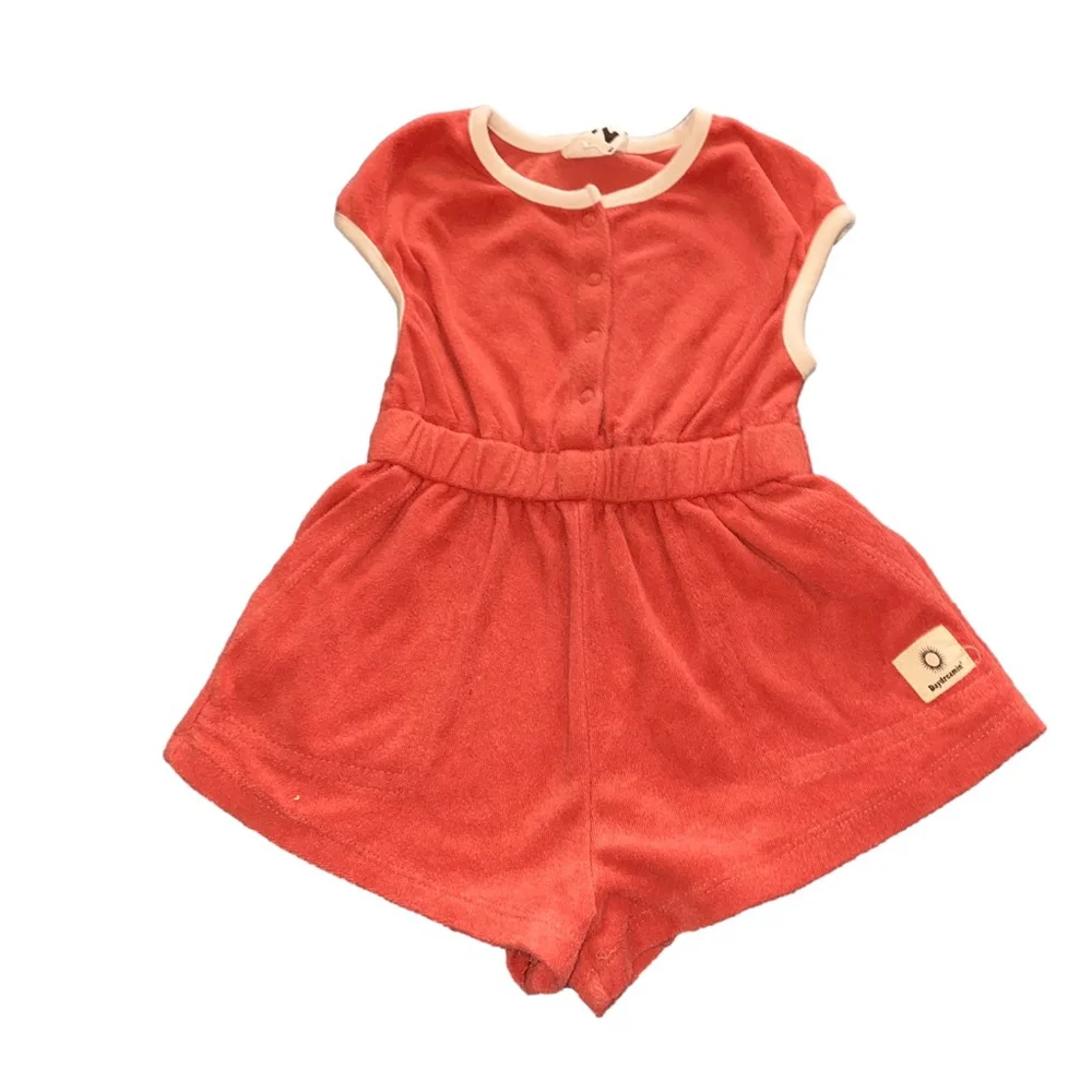 Girls Cotton On Kids Terry Romper Size 2 Coral Orange and White